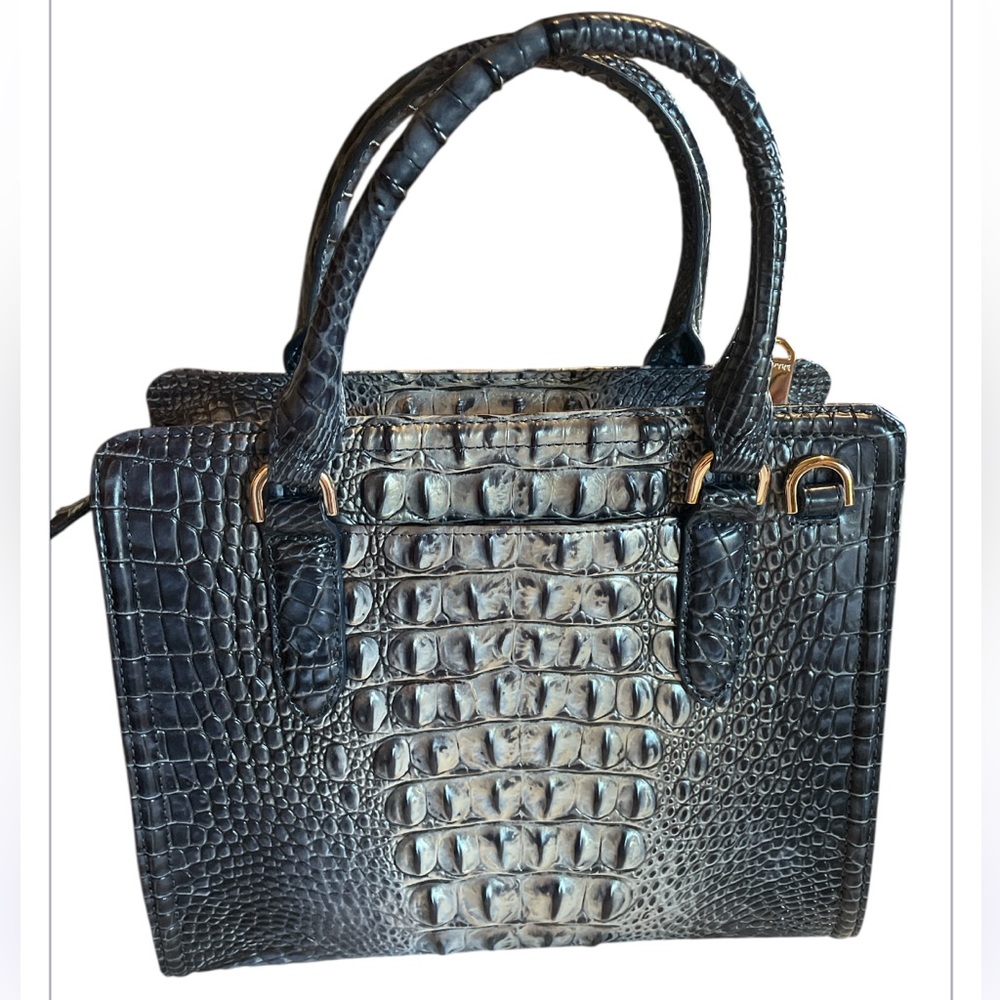 Brahmin Blue Croc-Embossed Satchel - Picture 4 of 11